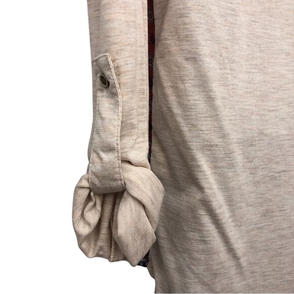 Rewind Boho Inspired Red White Blue Scoop Neck Roll sleeve Mixed Media Top - Picture 14 of 16